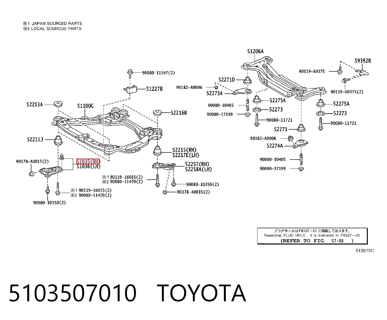 5103507010 Toyota Soporte de viga delantera