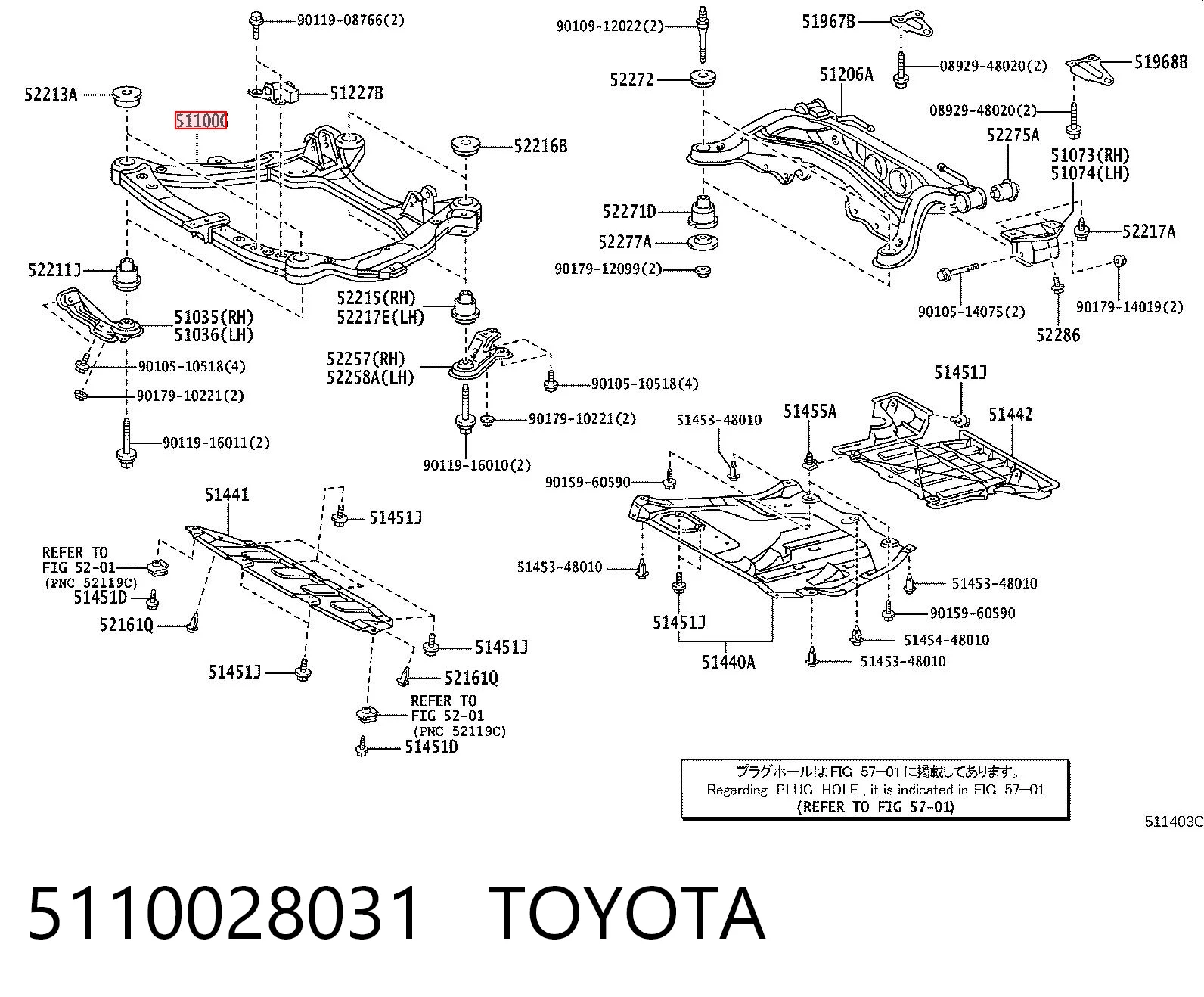 Subchasis delantero para Lexus RX 300/330/350/400H U3