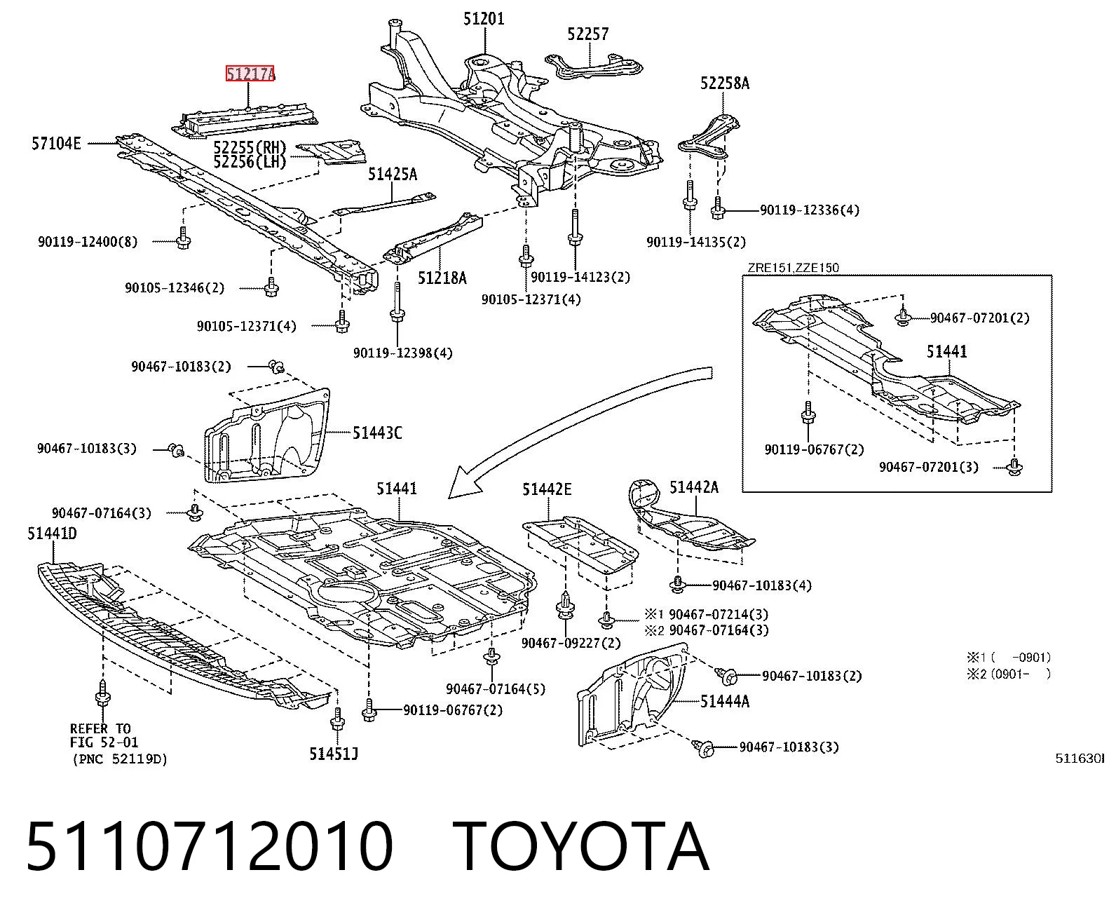 5110712010 Toyota Soporte de viga delantera