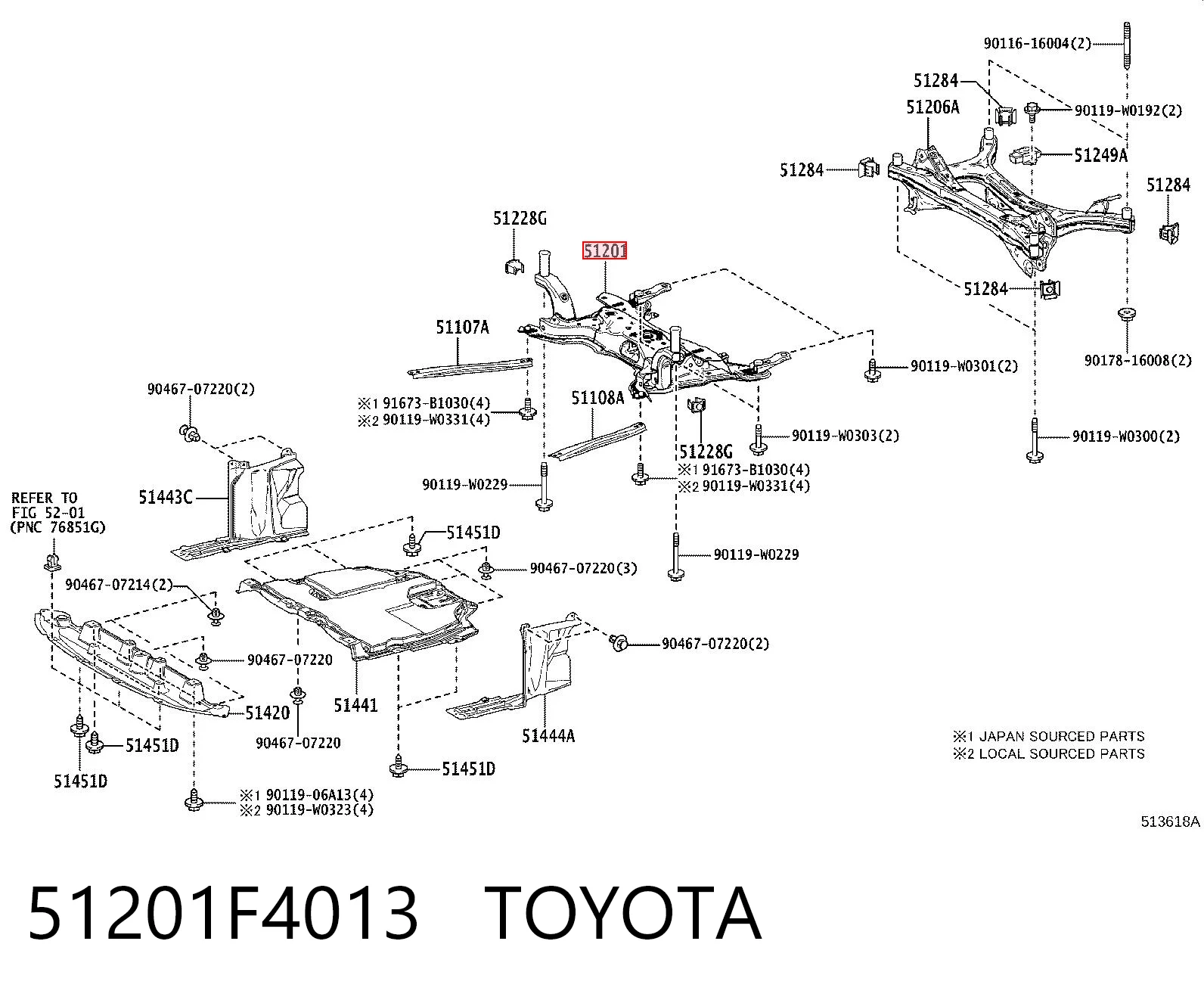 51201F4013 Toyota Subchasis delantero
