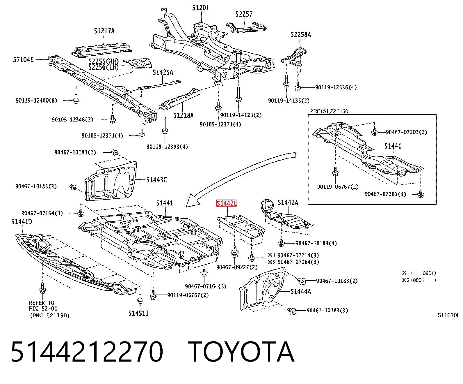 5144212270 Toyota Protección trasera del motor