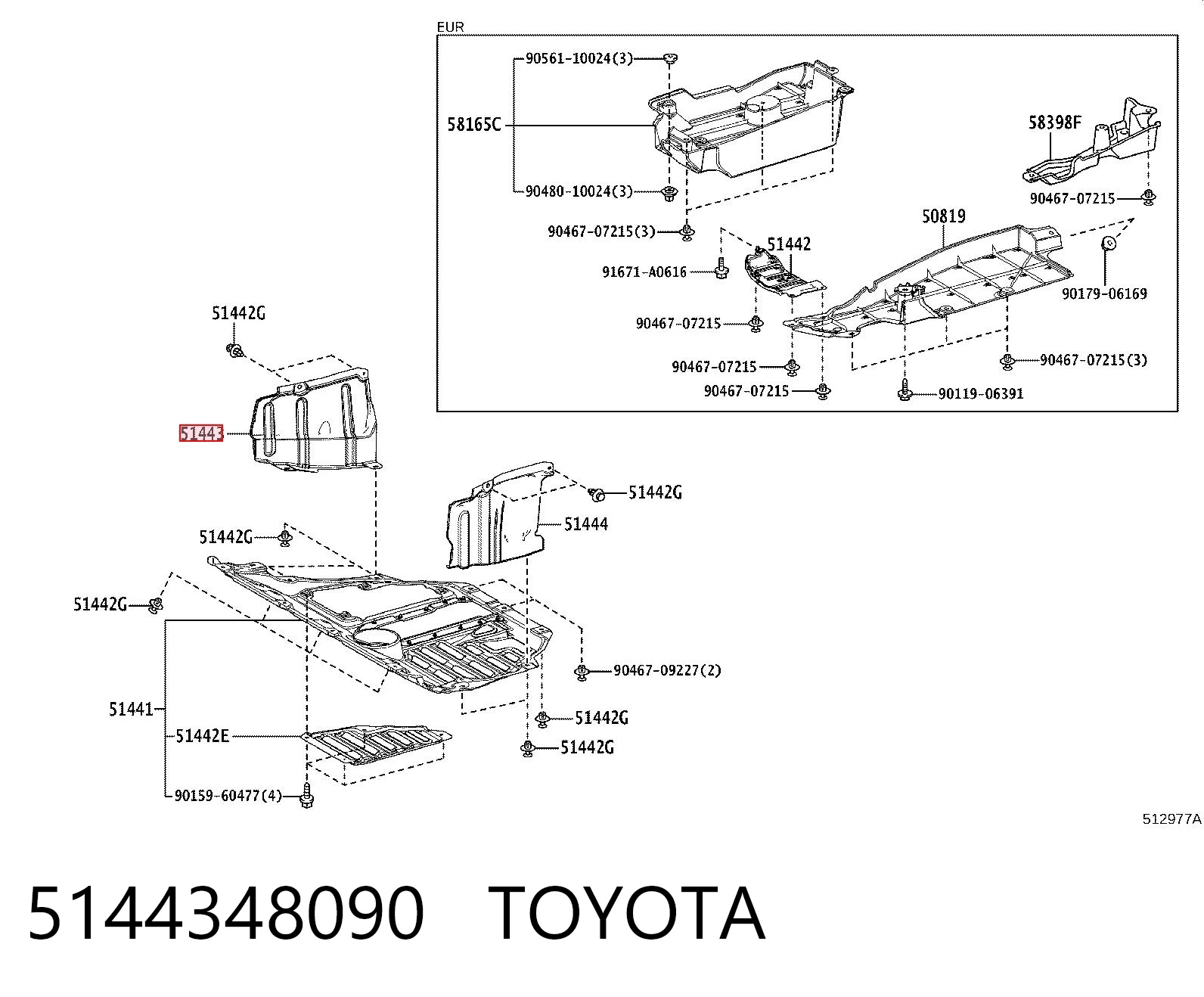 5144348090 Toyota Protección derecha del motor