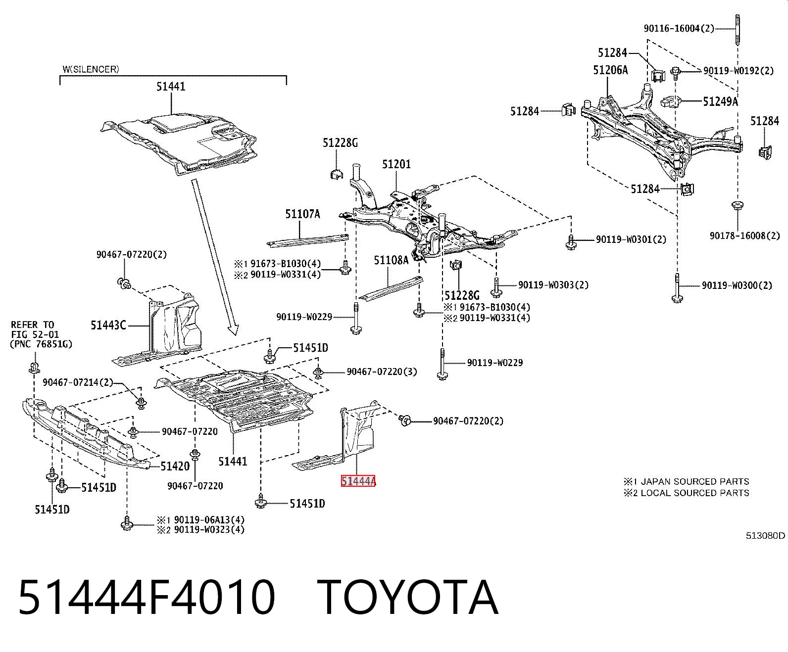 51444F4010 Toyota Protección izquierda del motor