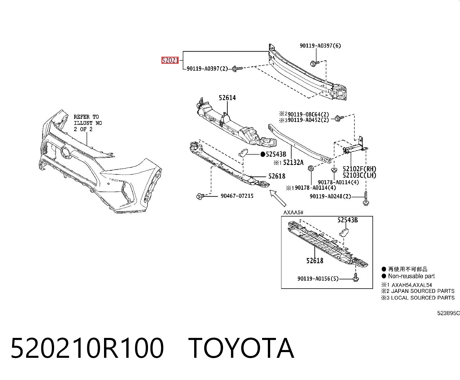 520210R100 Toyota Refuerzo parachoque delantero