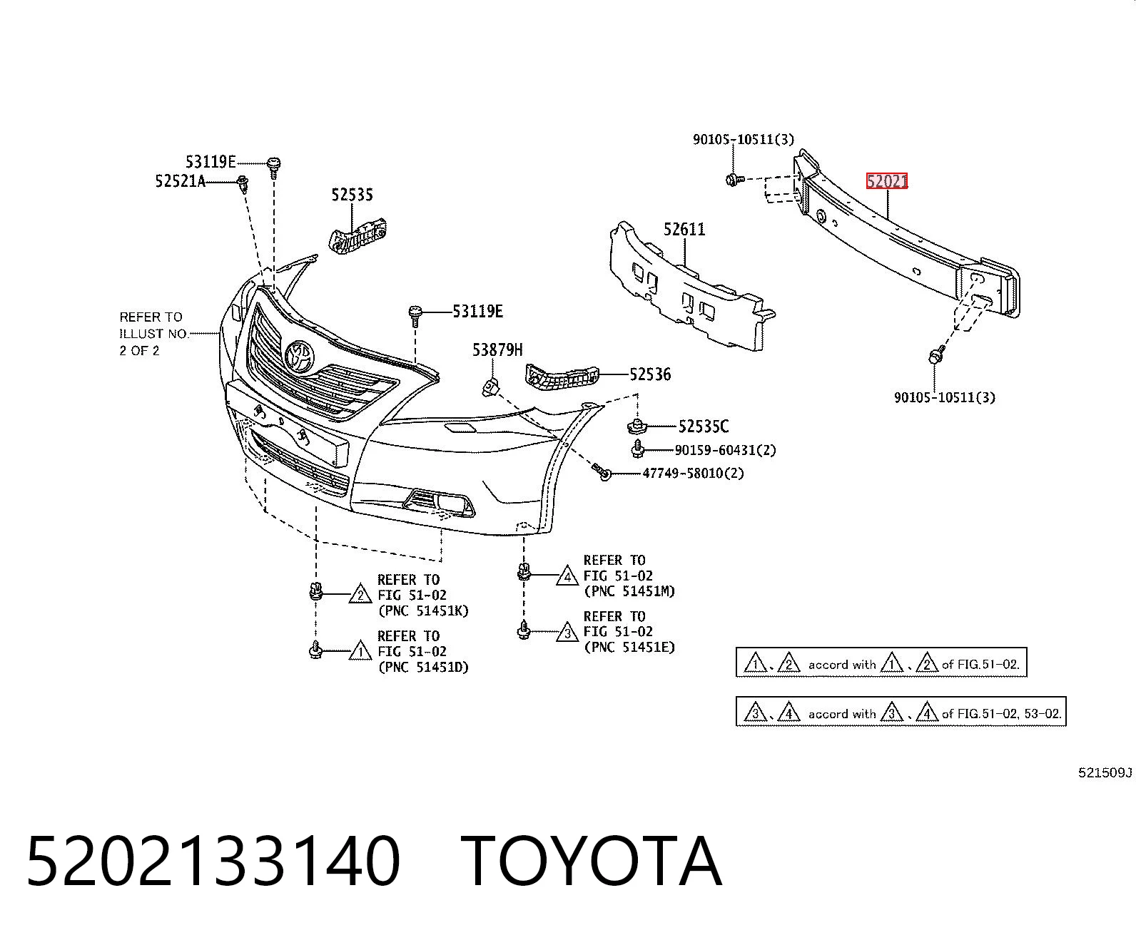 5202133140 Toyota Refuerzo parachoque delantero