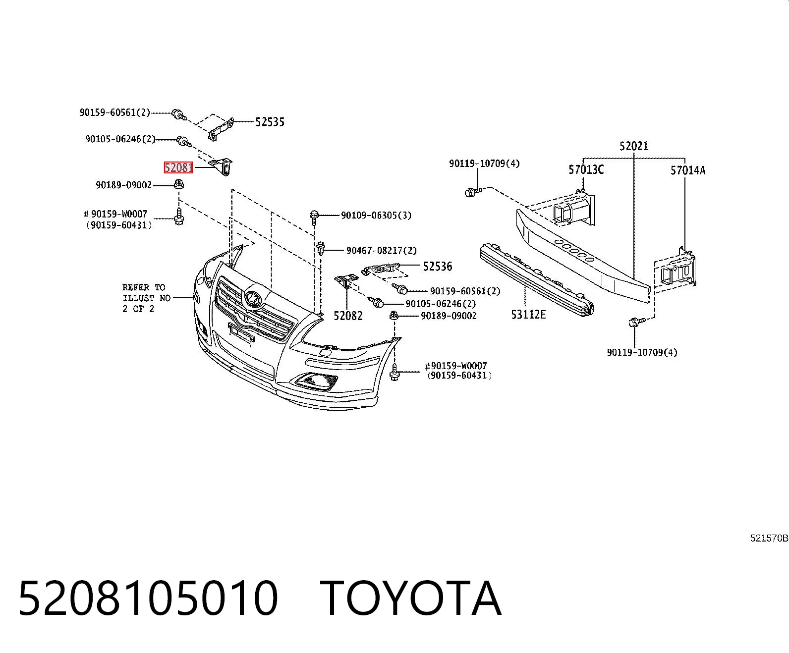 5208105010 Toyota Soporte de parachoques delantero derecho