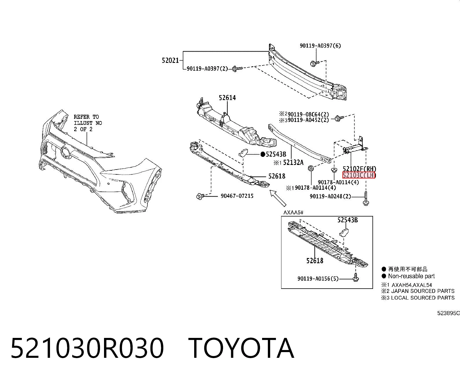 521030R030 Toyota Soporte del refuerzo del parachoques delantero