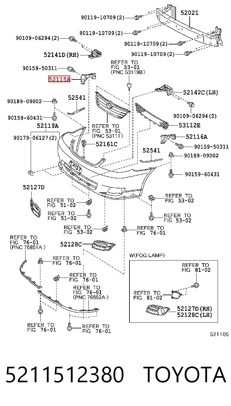5211512380 Toyota Soporte de parachoques delantero derecho