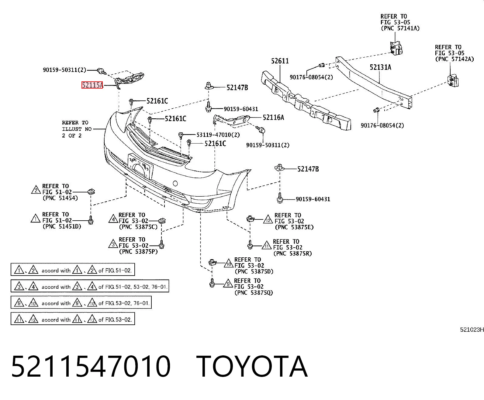 5211547010 Toyota Guía derecha del parachoques delantero