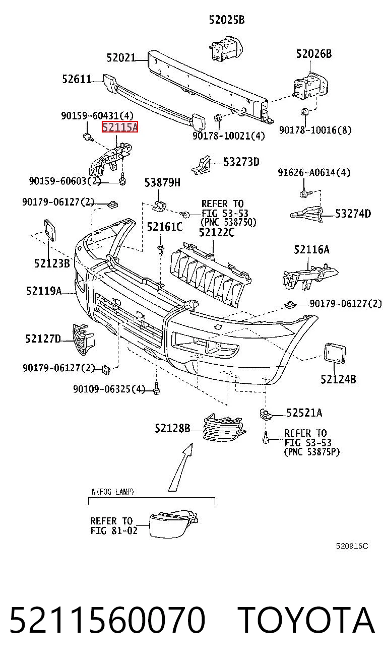 5211560070 Toyota Guía derecha del parachoques delantero