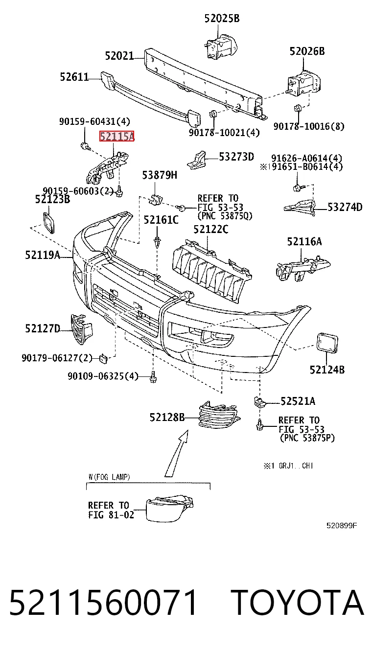5211560071 Toyota Guía derecha del parachoques delantero