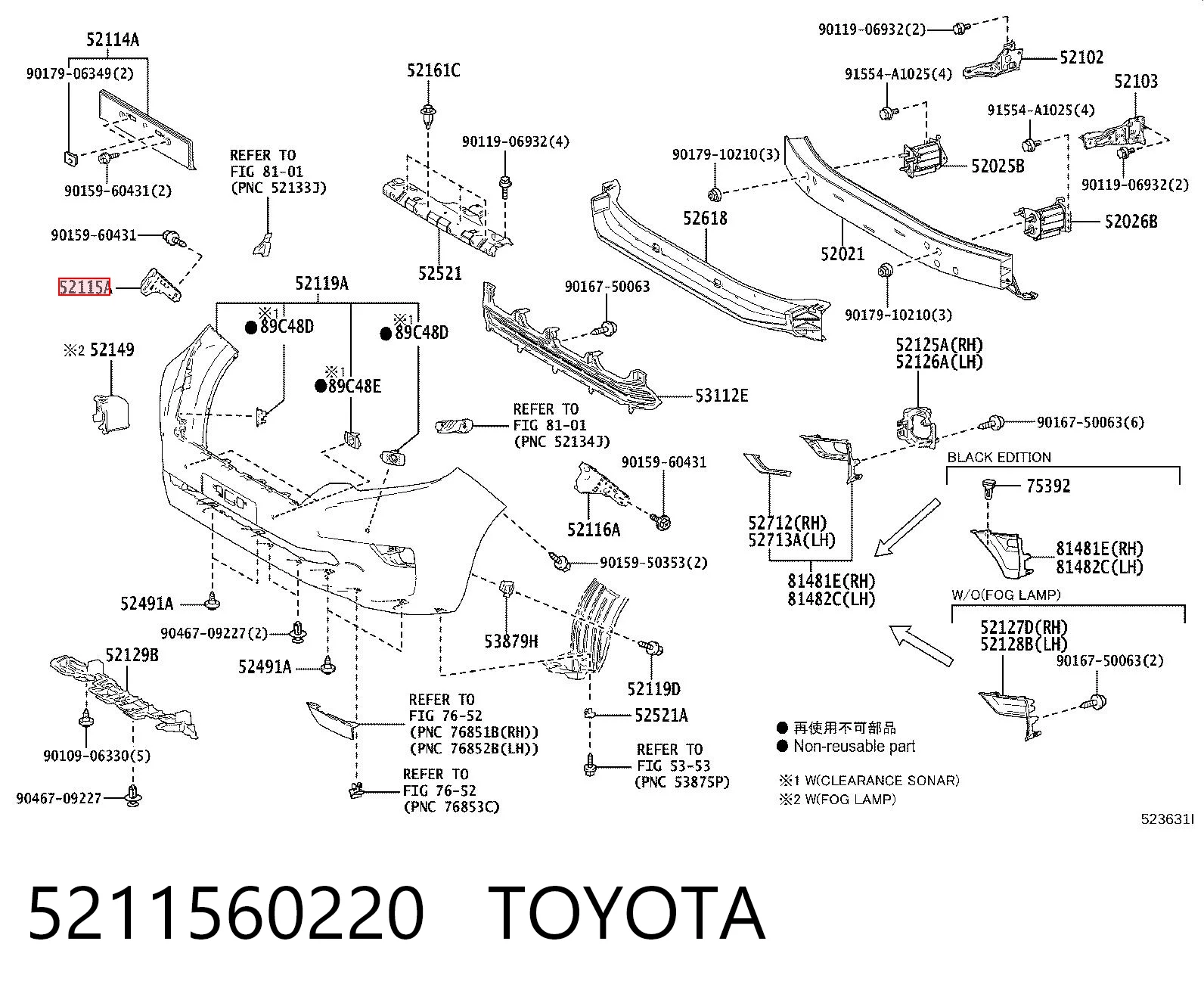 5211560220 Toyota Soporte de parachoques delantero derecho