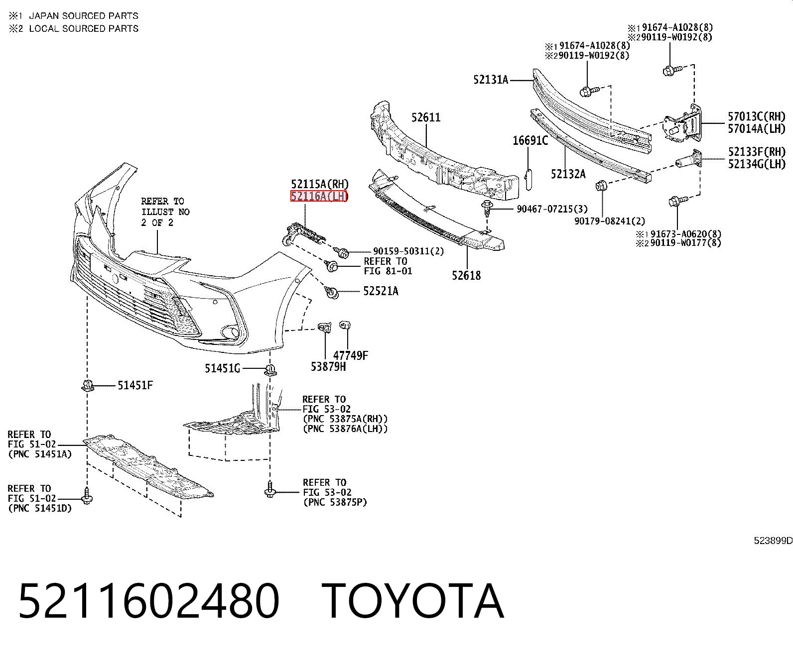 5211602480 Toyota Soporte de parachoques delantero izquierdo