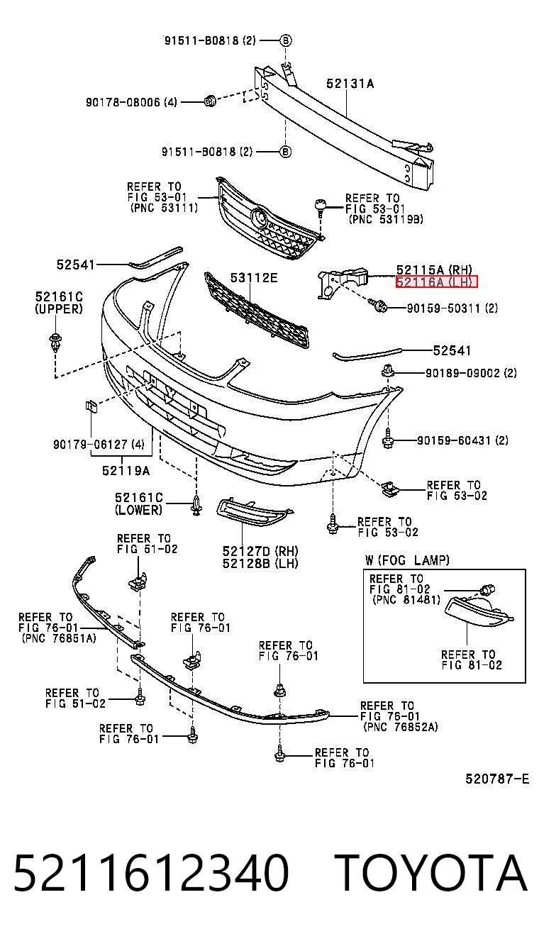 5211612340 Toyota Soporte de parachoques delantero izquierdo
