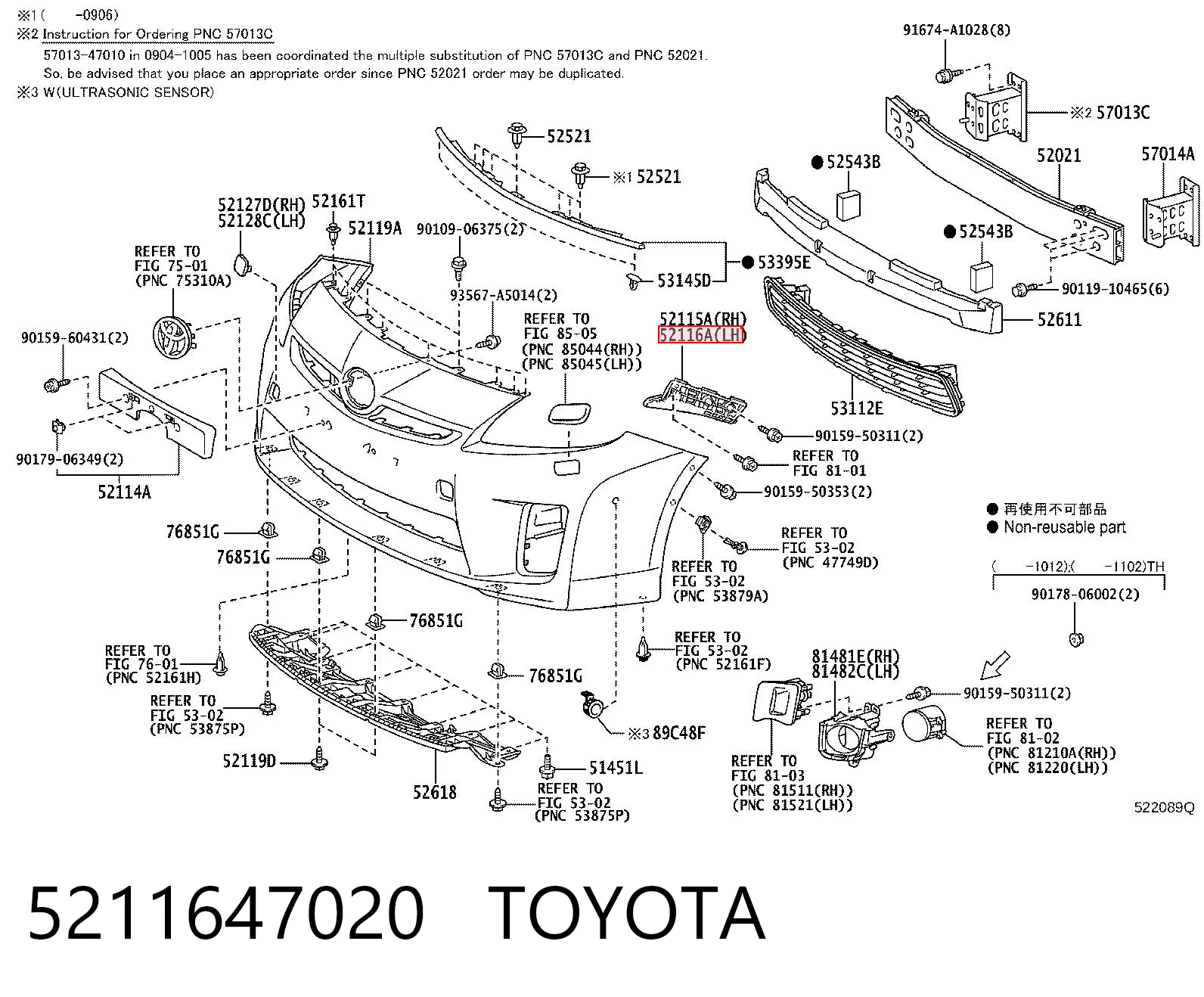 5211647020 Toyota Soporte de parachoques delantero izquierdo