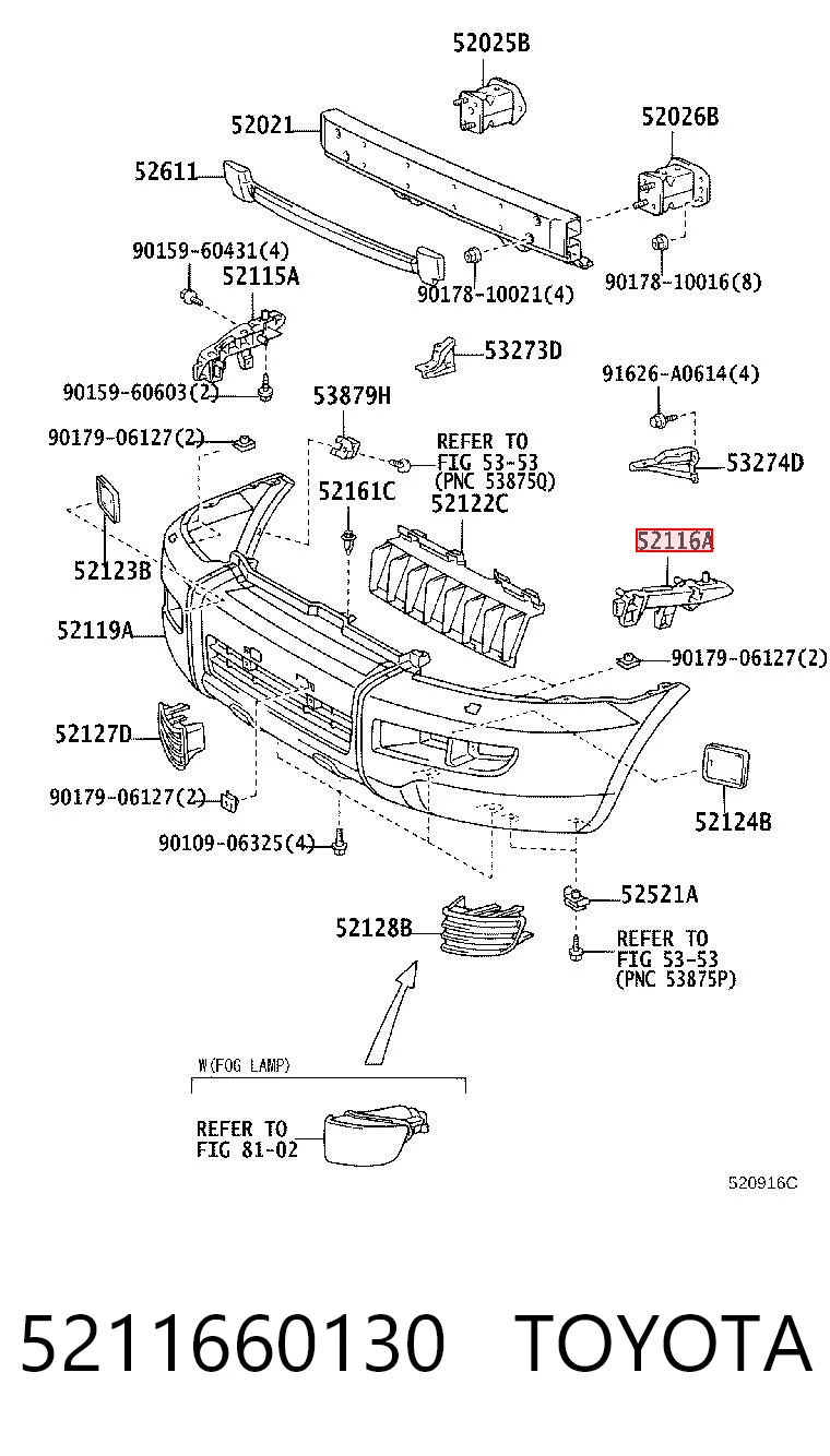 5211660130 Toyota Guía del parachoques delantero izquierda