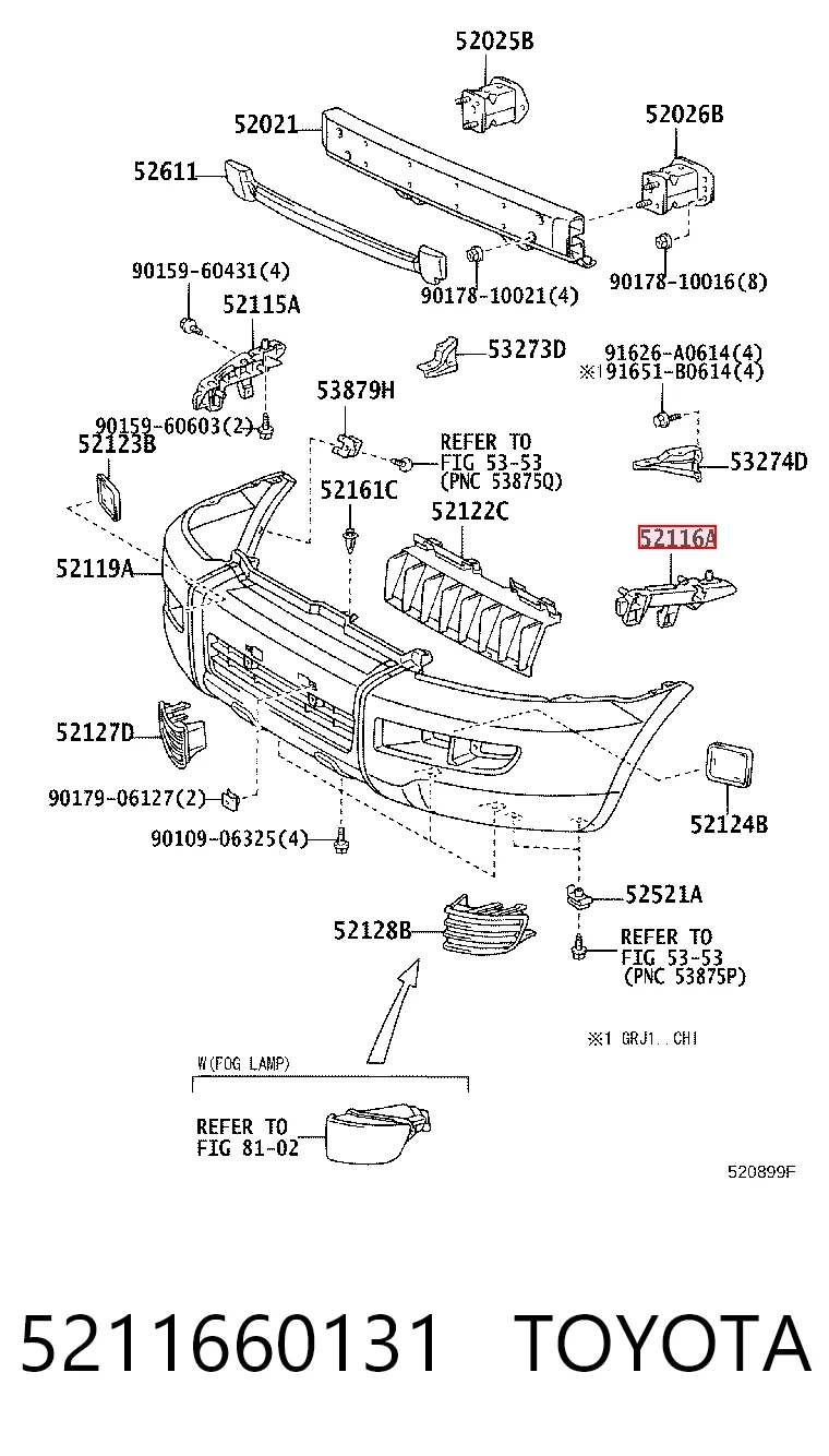 5211660131 Toyota Guía del parachoques delantero izquierda