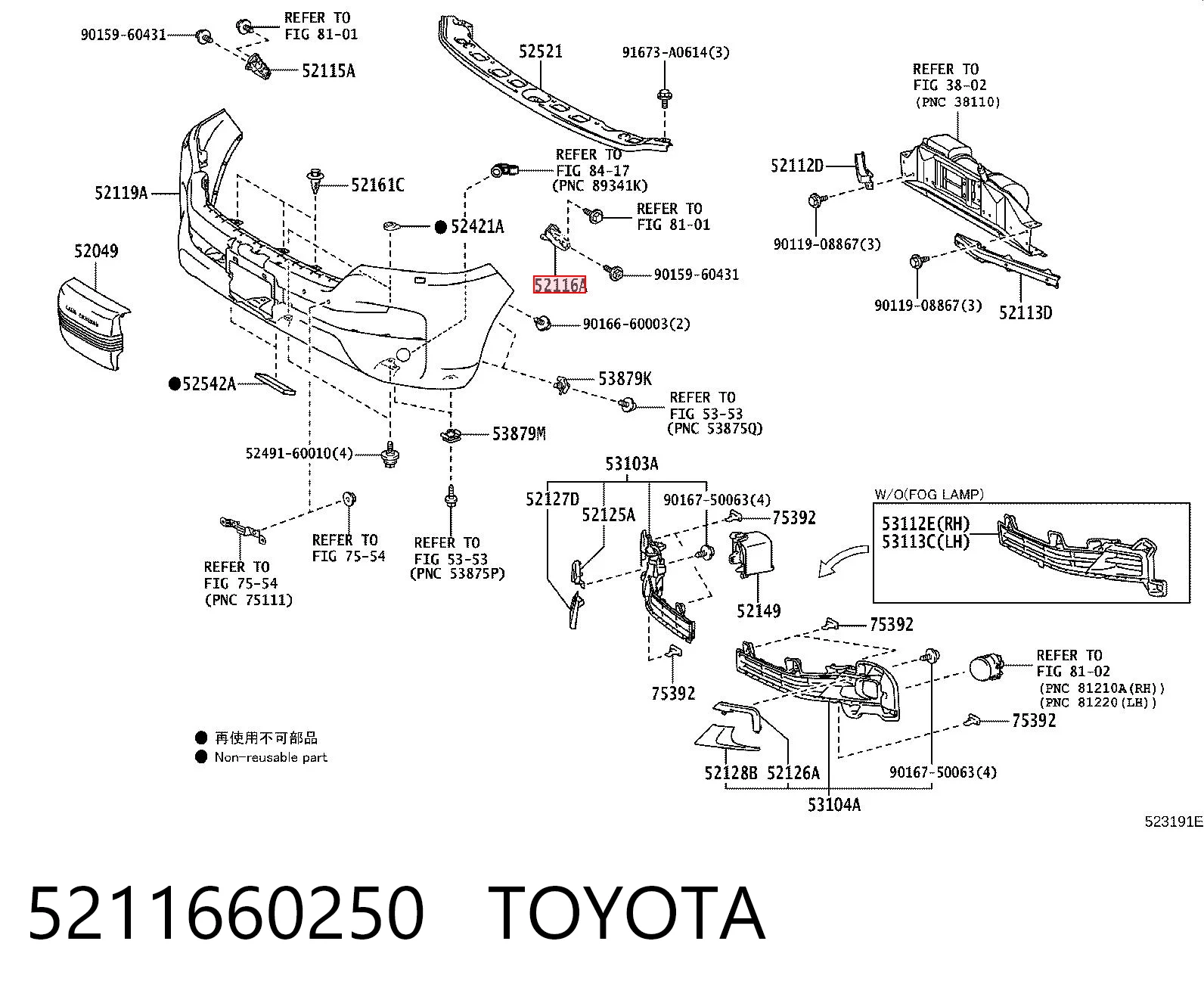 5211660250 Toyota Soporte de parachoques delantero izquierdo