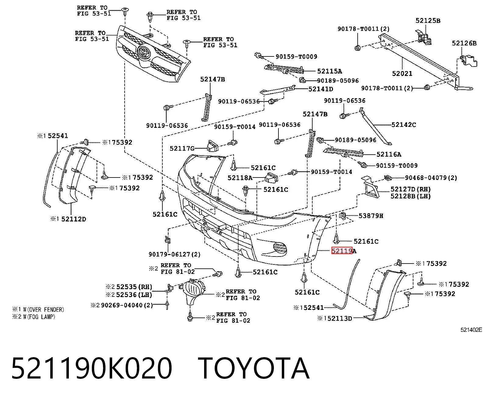 521190K020 Toyota Paragolpes delantero
