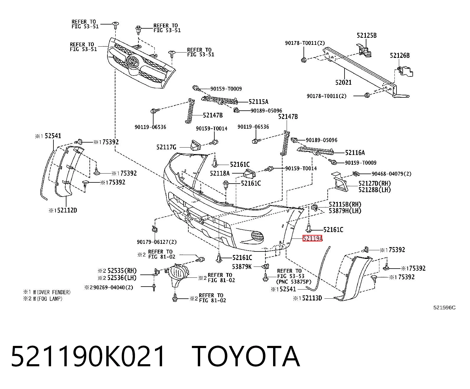 521190K021 Toyota Paragolpes delantero