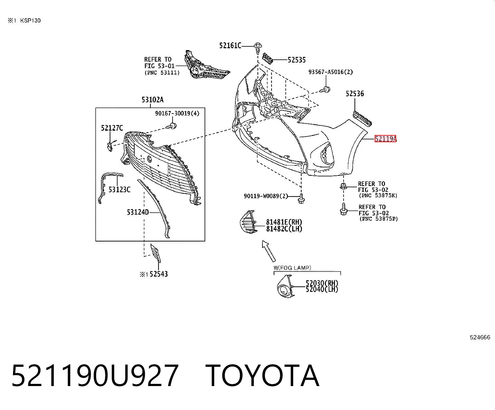 521190U927 Toyota Paragolpes delantero