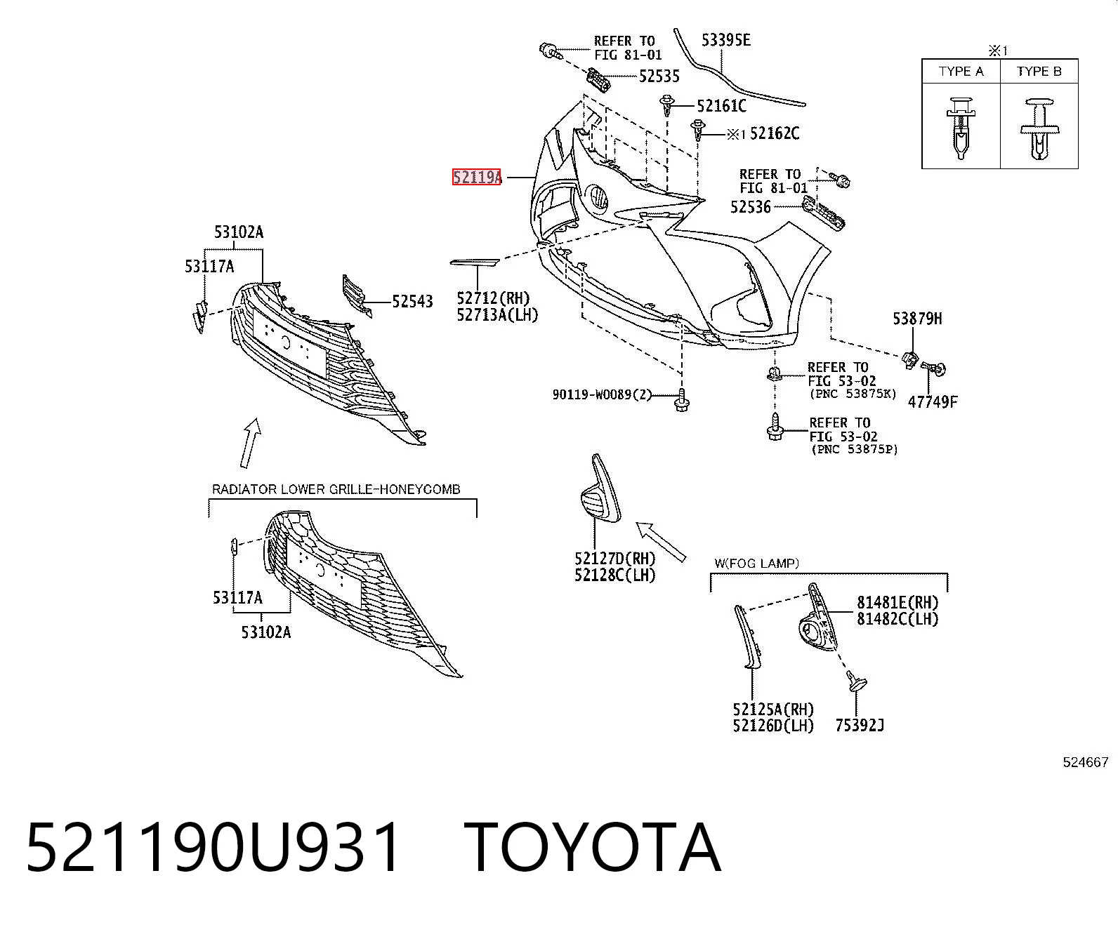 521190U931 Toyota Paragolpes delantero