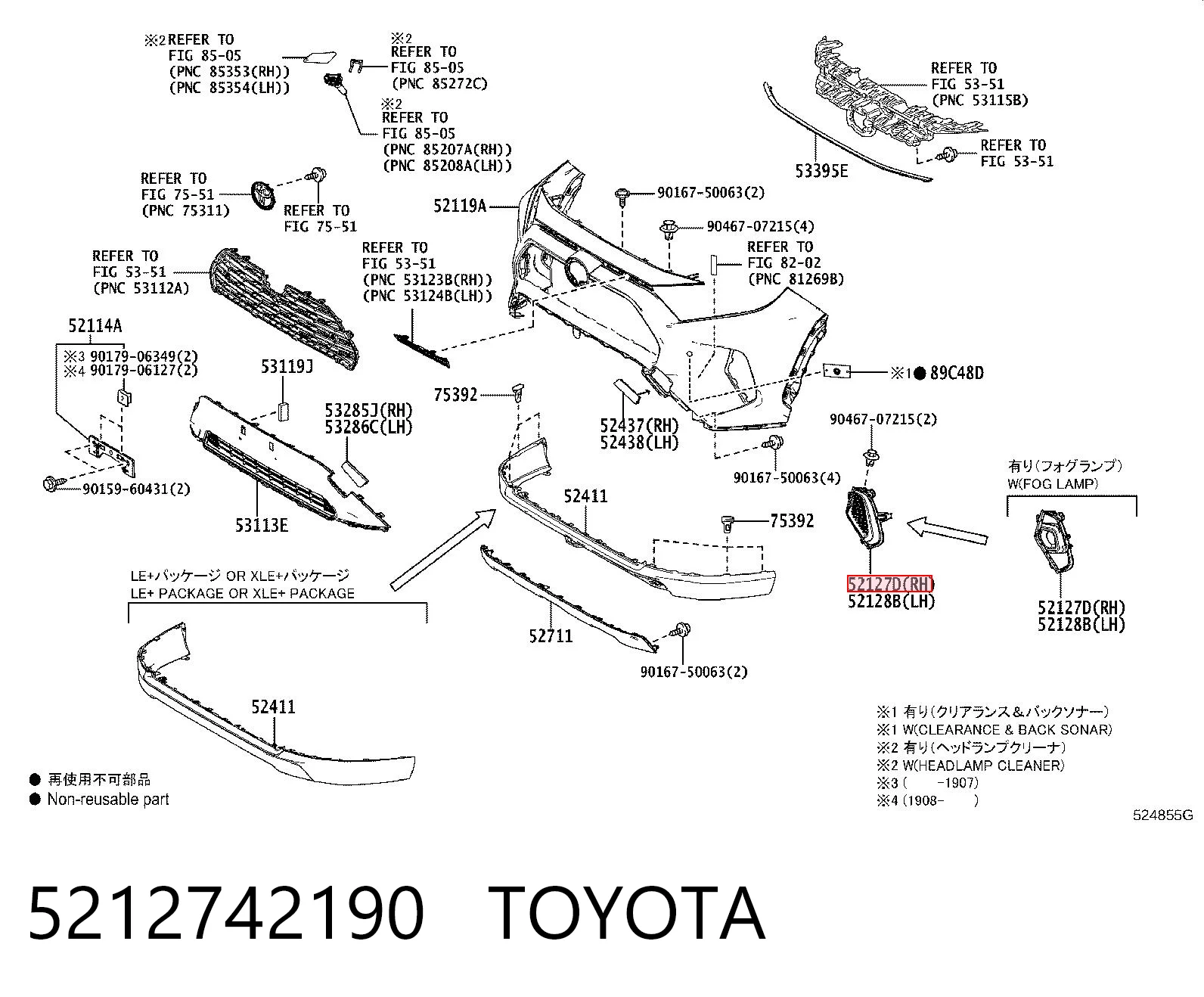 5212742190 Toyota Tapa de rejilla de faro antiniebla delantero izquierdo