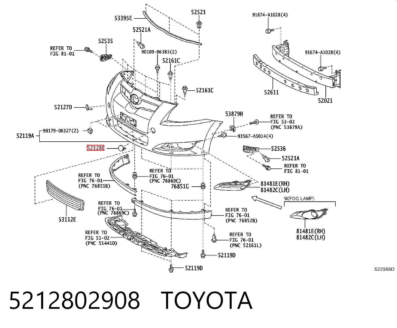 5212802908 Toyota Tapa del gancho de remolque del parachoques delantero izquierdo