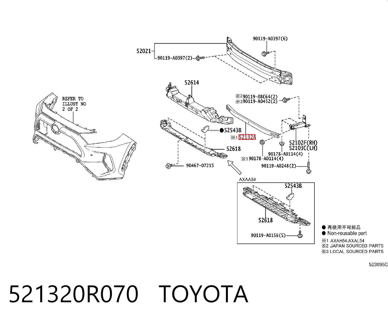 521320R070 Toyota Refuerzo parachoque delantero