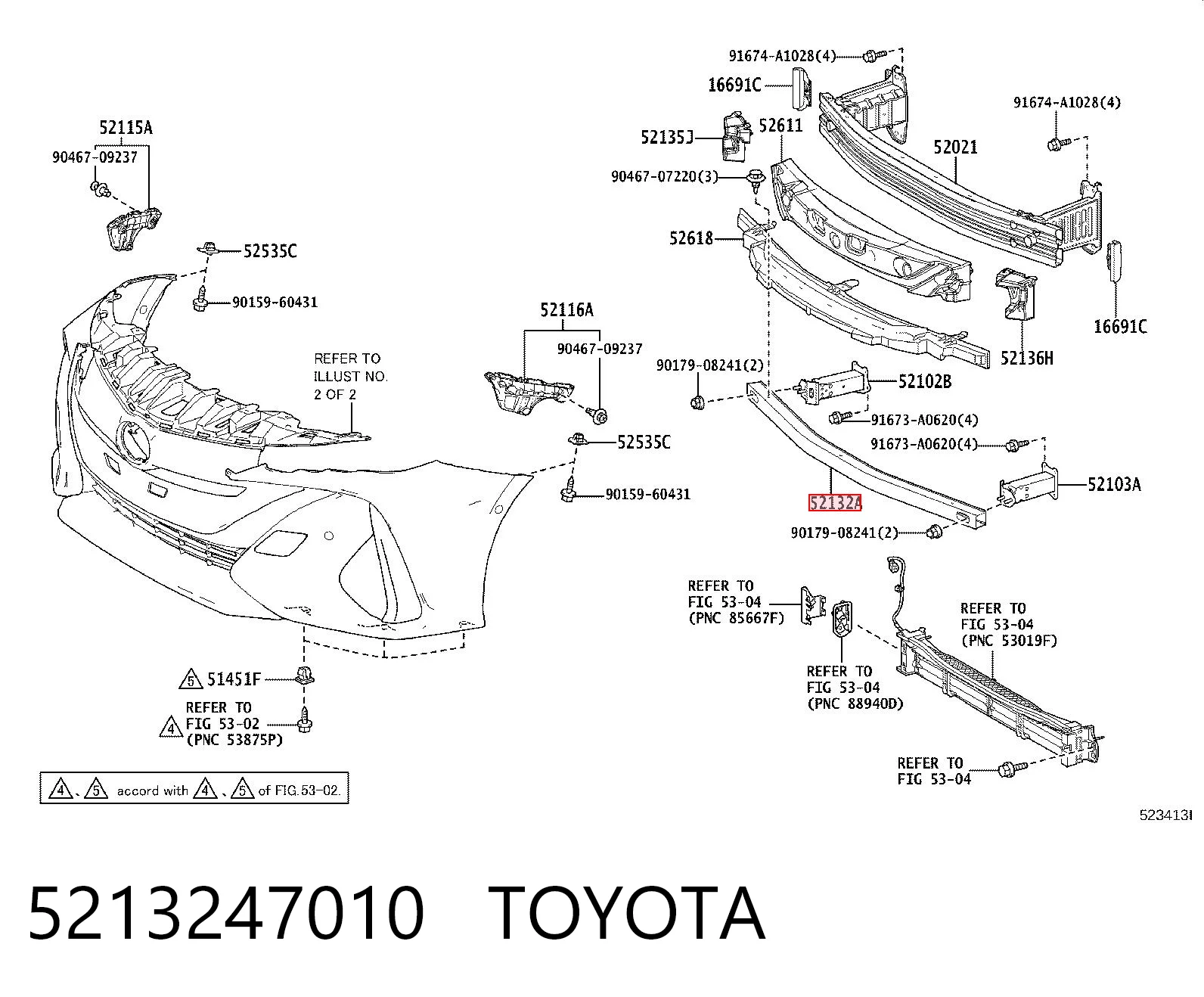 5213247010 Toyota Refuerzo parachoque delantero