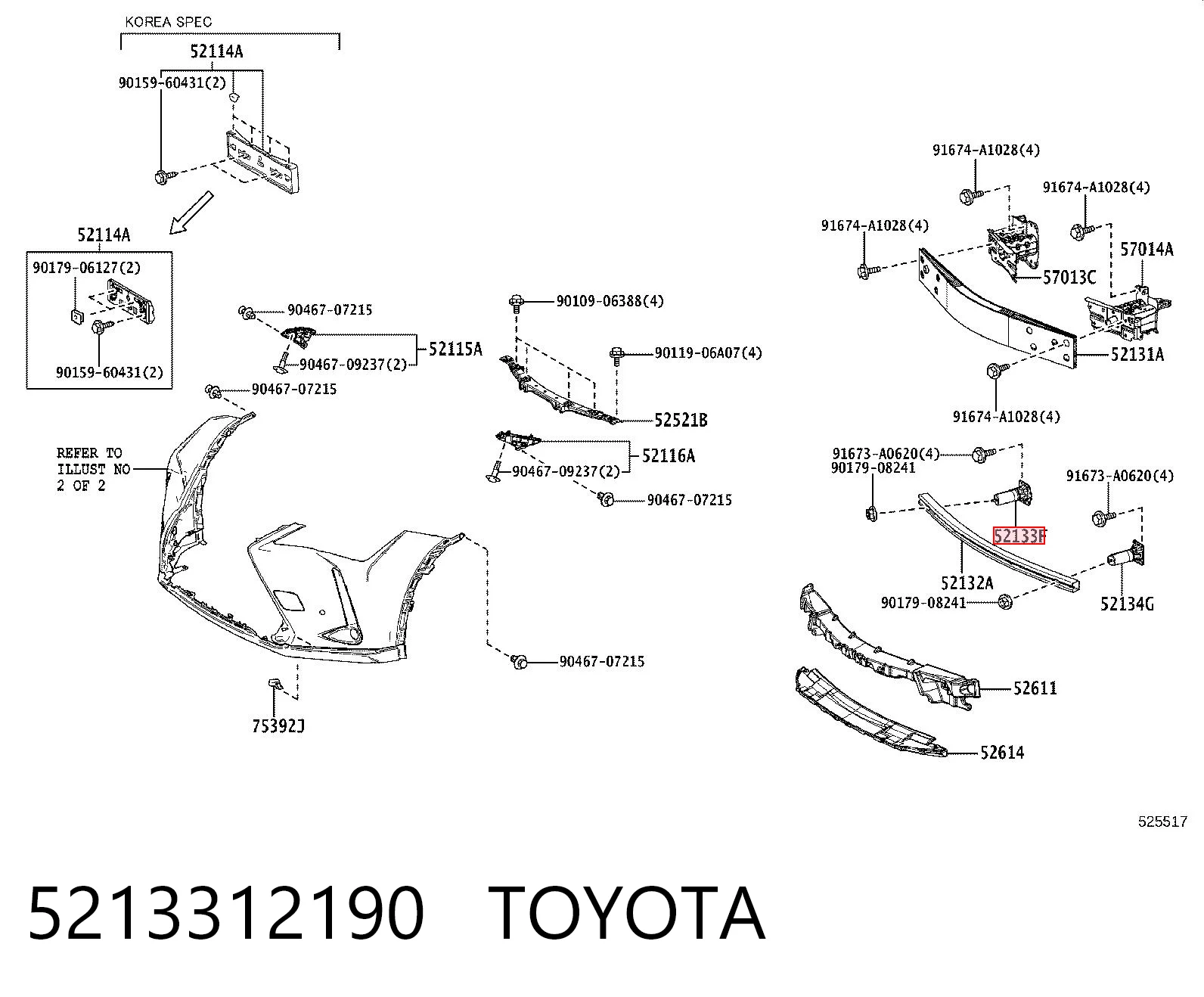 5213312190 Toyota Soporte del refuerzo del parachoques delantero
