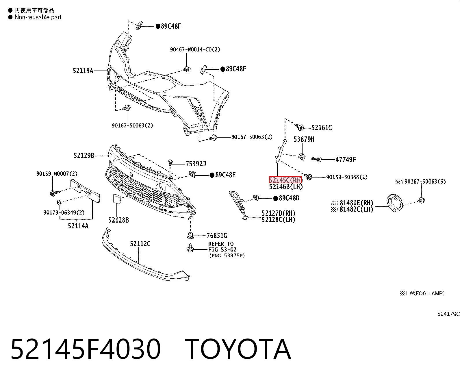 52145F4030 Toyota Soporte exterior derecho del parachoques delantero