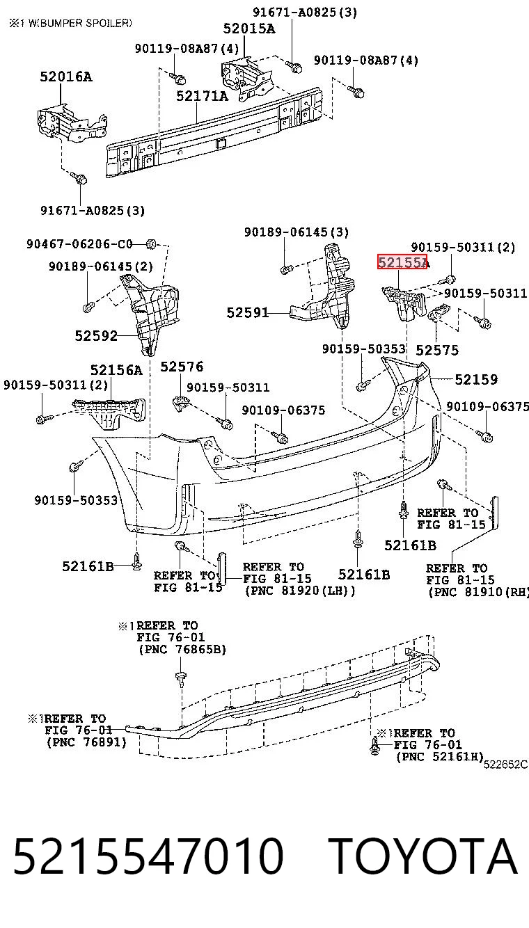 5215547010 Toyota Soporte exterior derecho del parachoques trasero