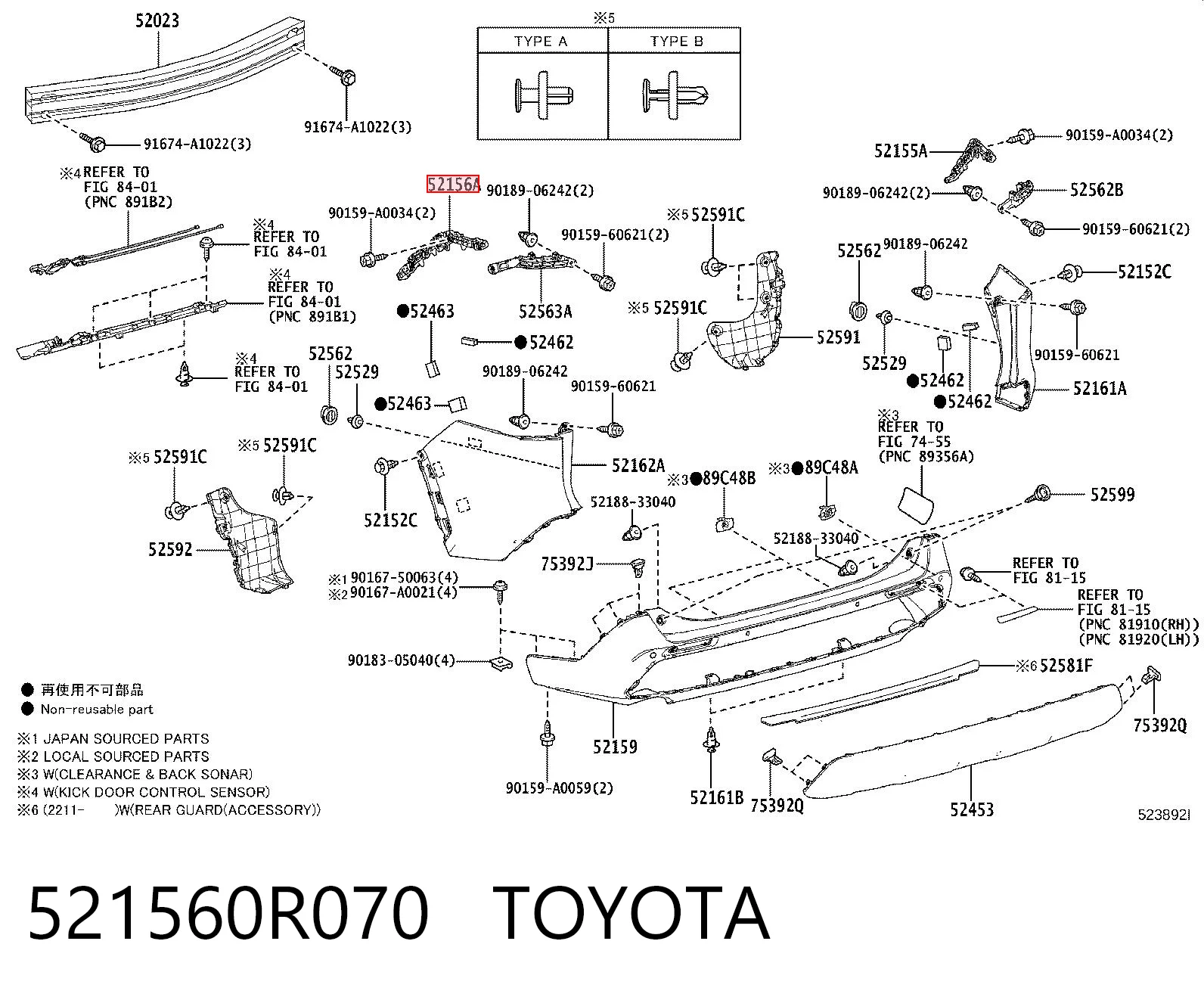 521560R070 Toyota Soporte de parachoques trasero izquierdo