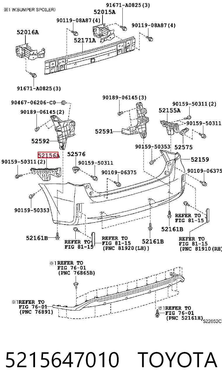 5215647010 Toyota Soporte exterior izquierdo del parachoques trasero