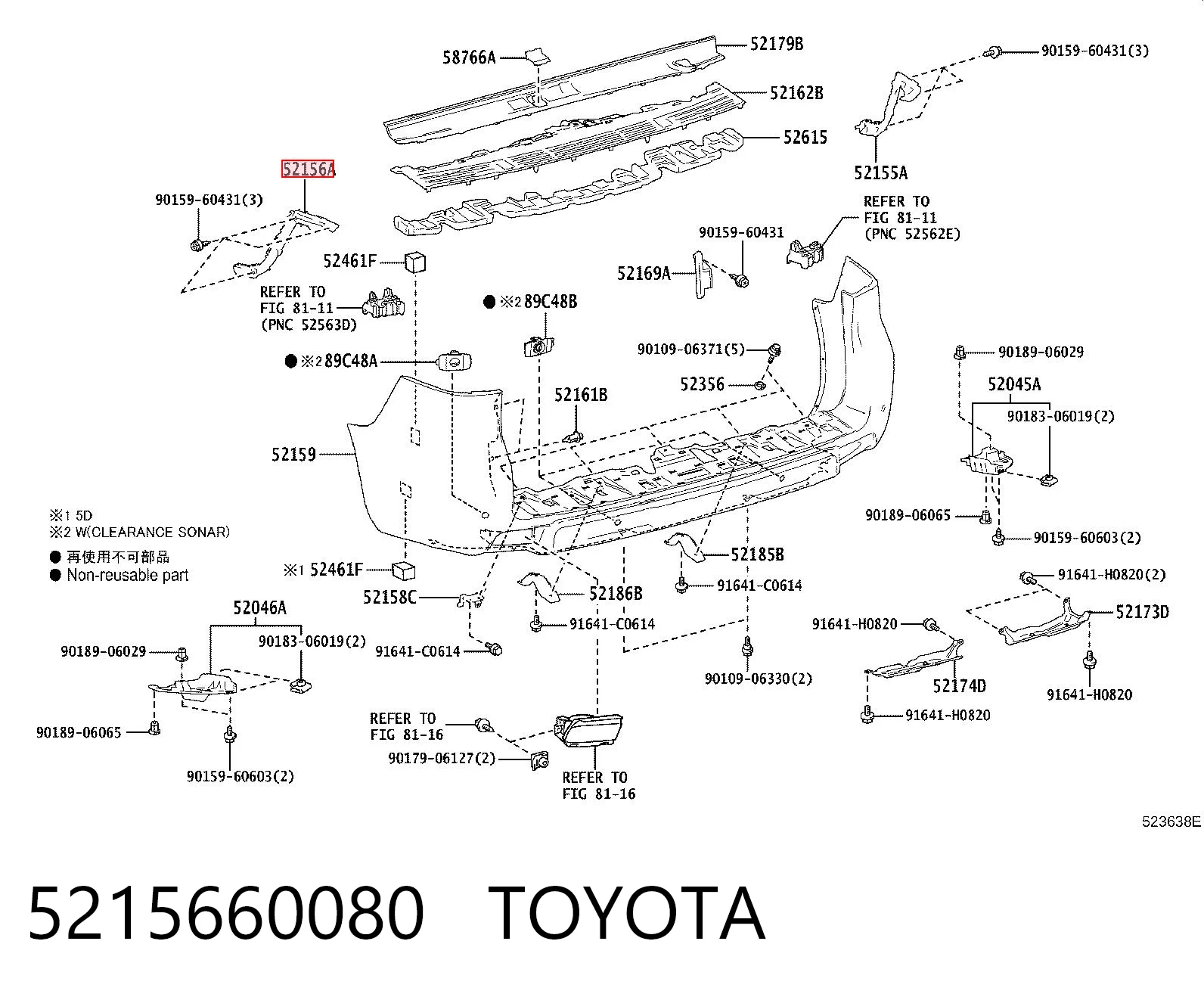 5215660080 Toyota Soporte de paragolpes trasero izquierdo