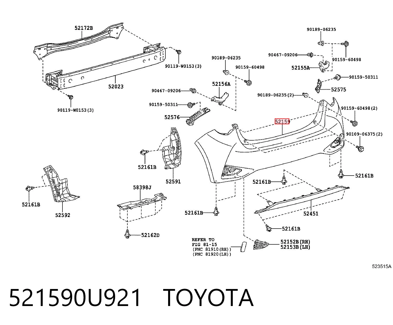 521590U921 Toyota Defensa trasero