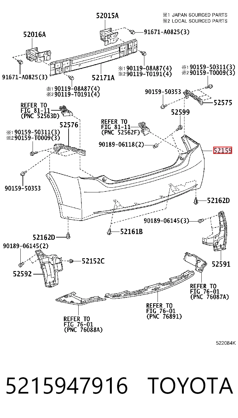 5215947916 Toyota Defensa trasero