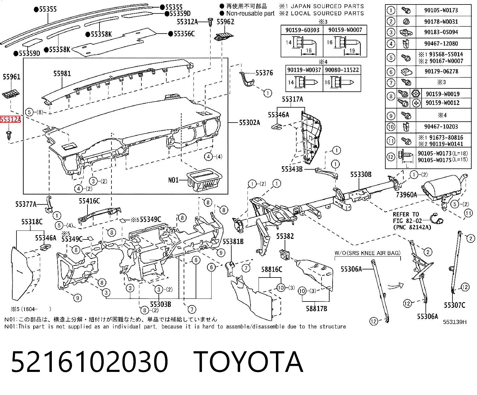 5216102030 Toyota Clips de montaje parachoques delantero