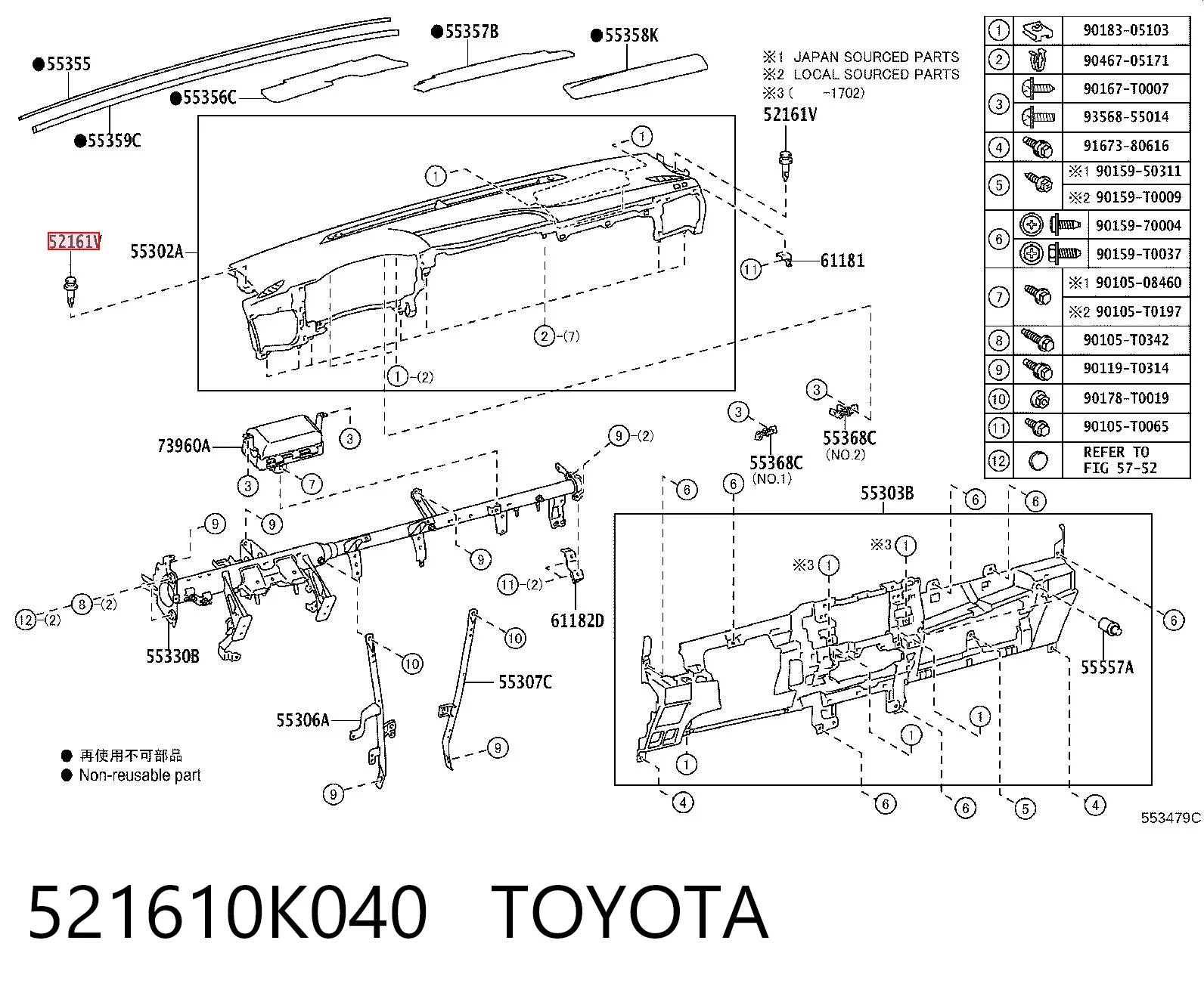 521610K040 Toyota Clips de montaje parachoques delantero