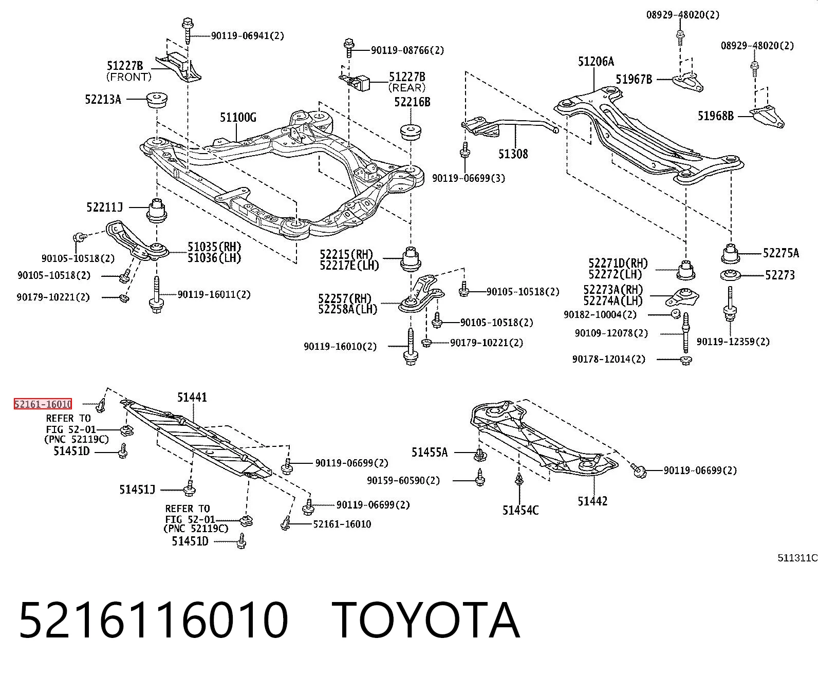 5216116010 Toyota Clips de montaje parachoques delantero