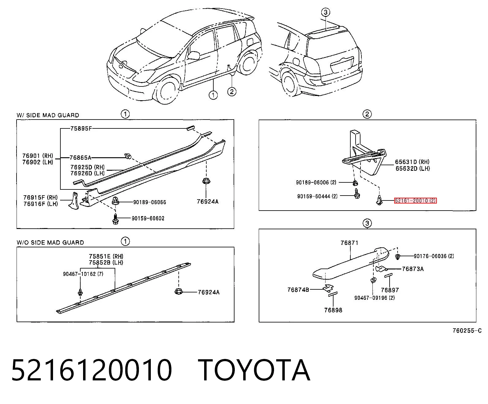 5216120010 Toyota Clips de montaje parachoques delantero