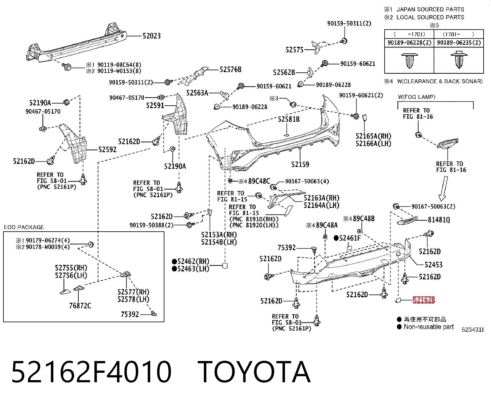 52162F4010 Toyota Tapa de gancho de remolque trasero del parachoques