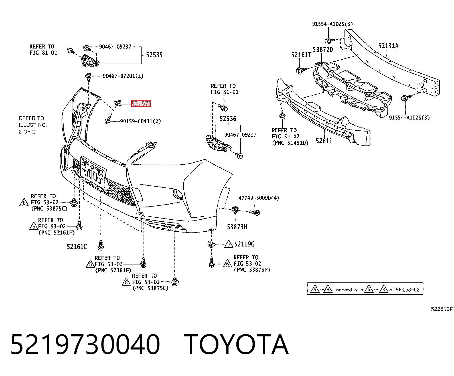 5219730040 Toyota Clips de montaje parachoques delantero