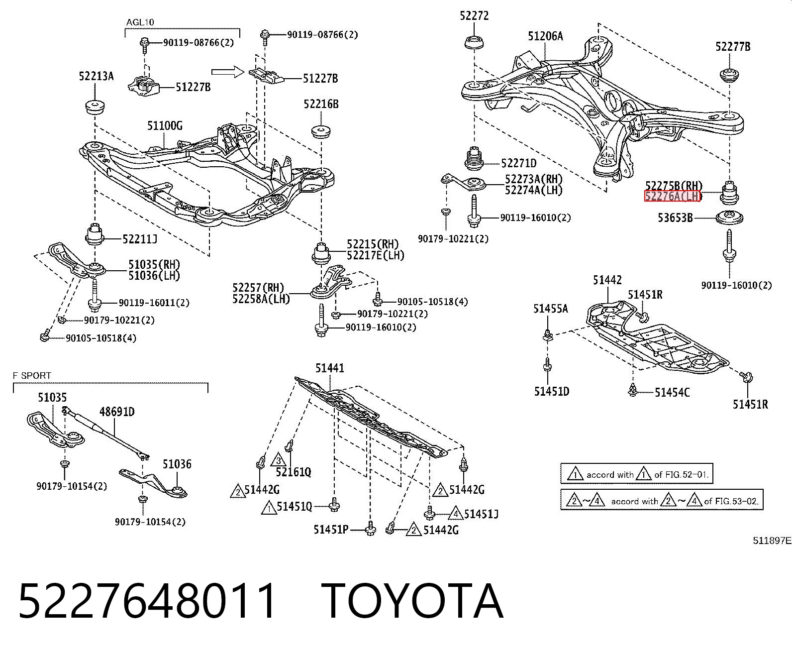Silentblock del puente trasero Lexus RX  (2015-2022)