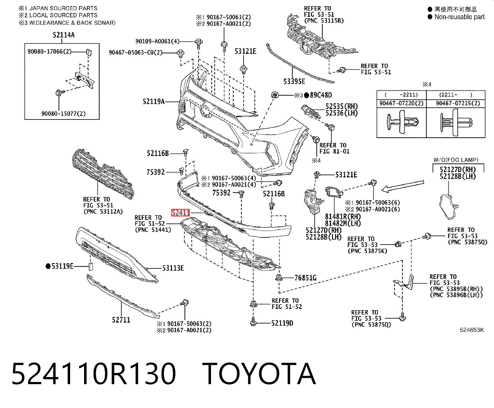524110R130 Toyota Defensa delantera tipo canguro