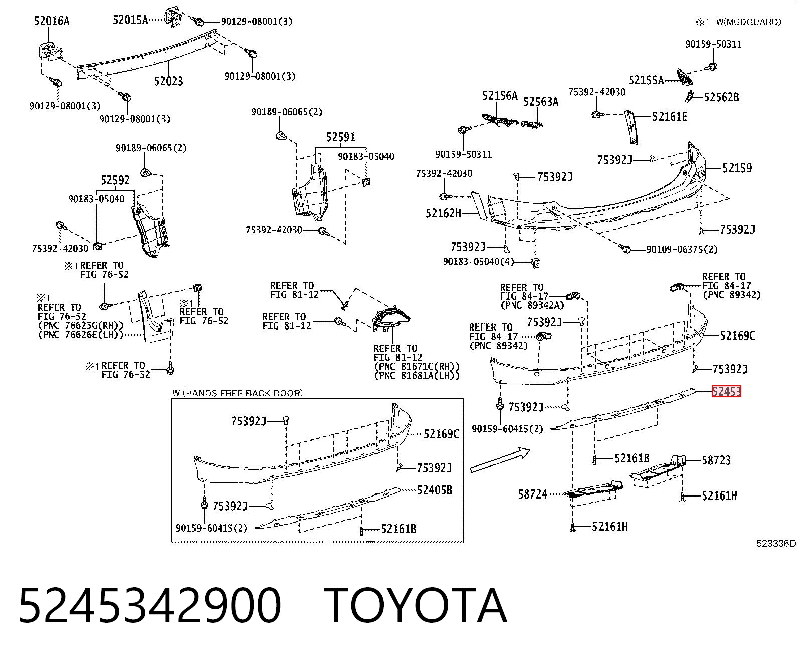 5245342900 Toyota Alerón del parachoques trasero