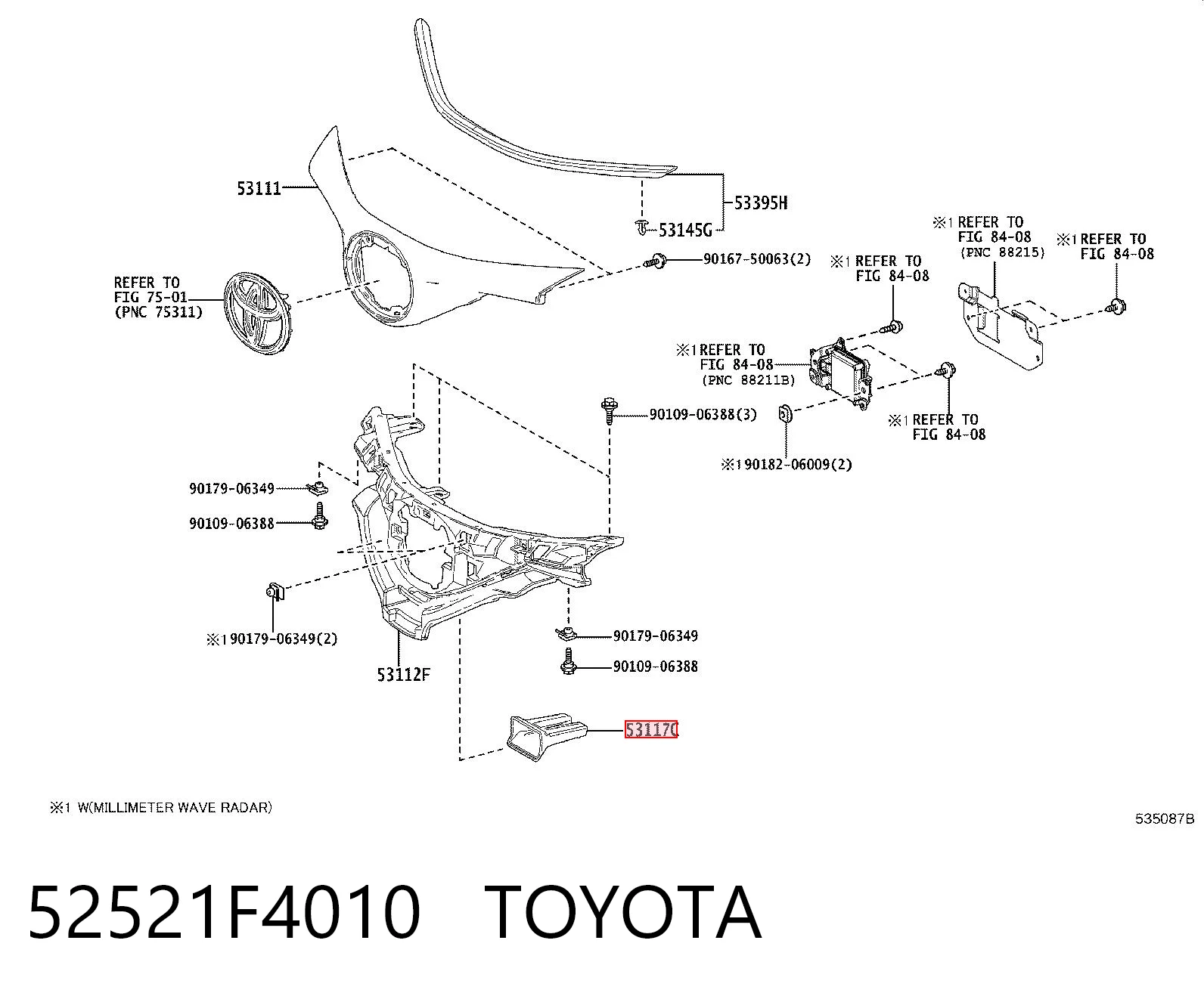 52521F4010 Toyota Soporte de parrilla del radiador