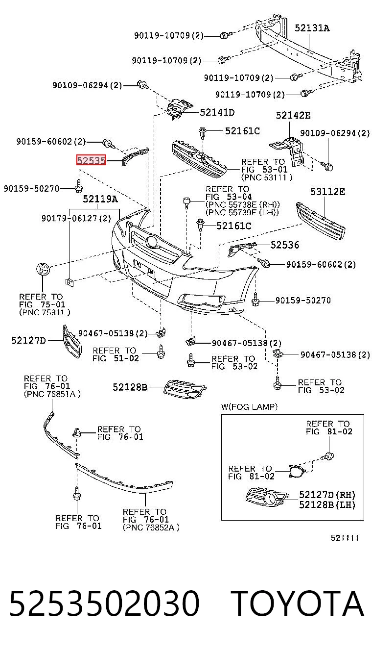 5253502030 Toyota Soporte exterior derecho del parachoques delantero