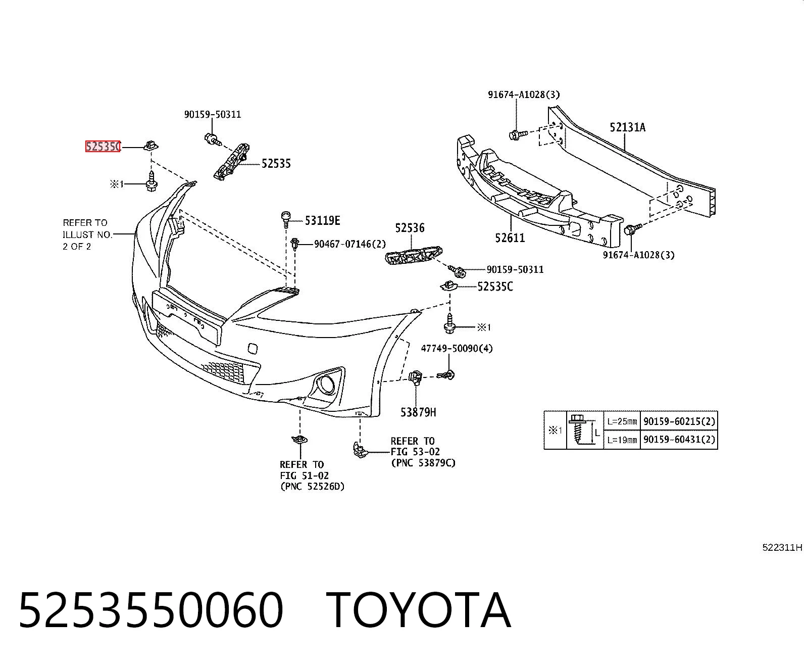 5253550060 Toyota Clips de montaje parachoques delantero